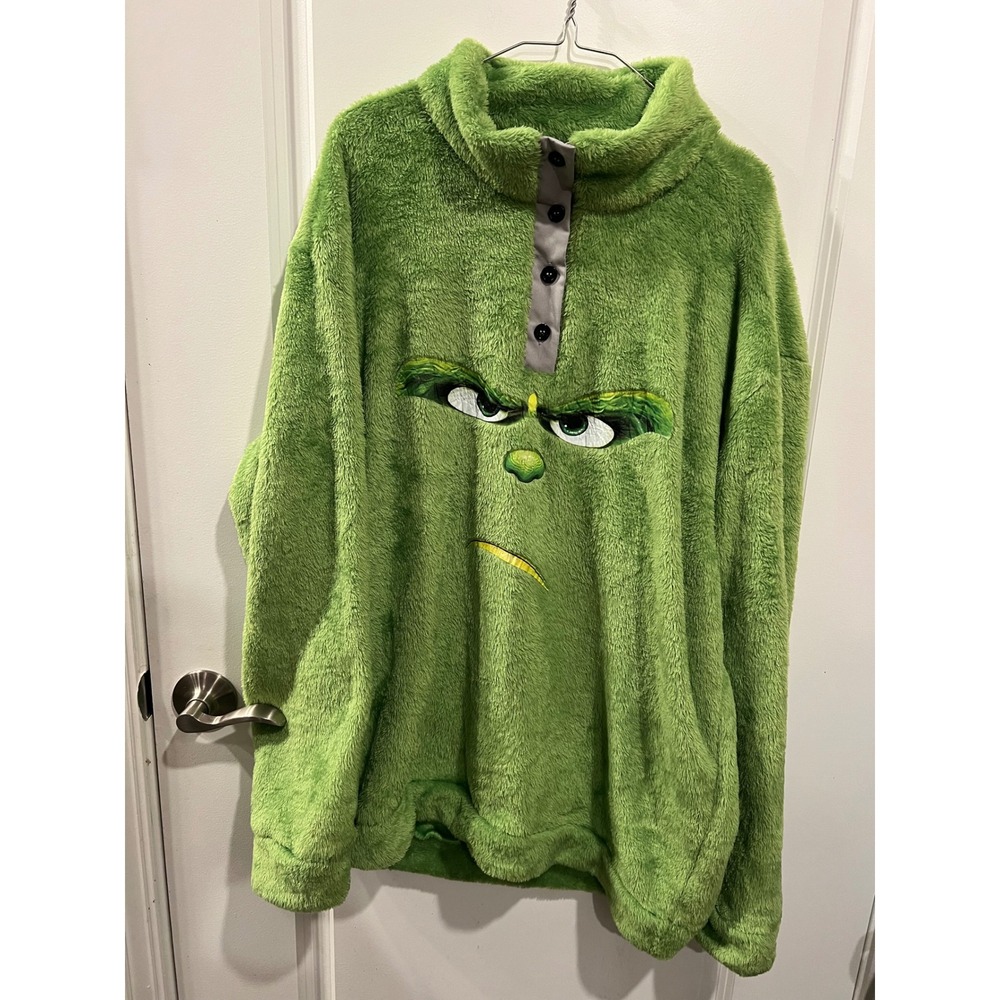 Unbranded Unisex Fleece Pullover Grinch Graphic Green 2XL